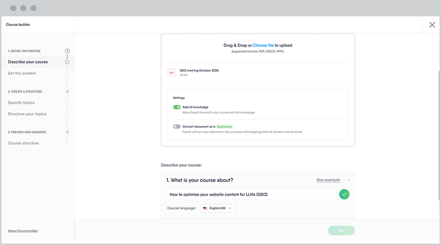 Easygenerator’s Doc to Course Feature Easygenerator’s-Doc-to-Course-Feature