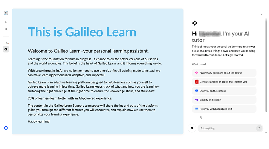 Galileo LearnTM- Built-in AI Tutor