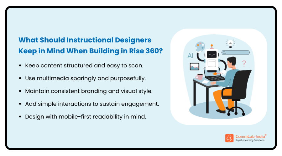 What Should Instructional Designers Keep in Mind When Building in Rise 360? What Should Instructional Designers Keep in Mind When Building in Rise 360?